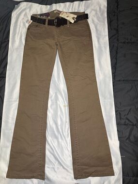 UNIONBAY Wide Leg Pants in Brown with Black Belt